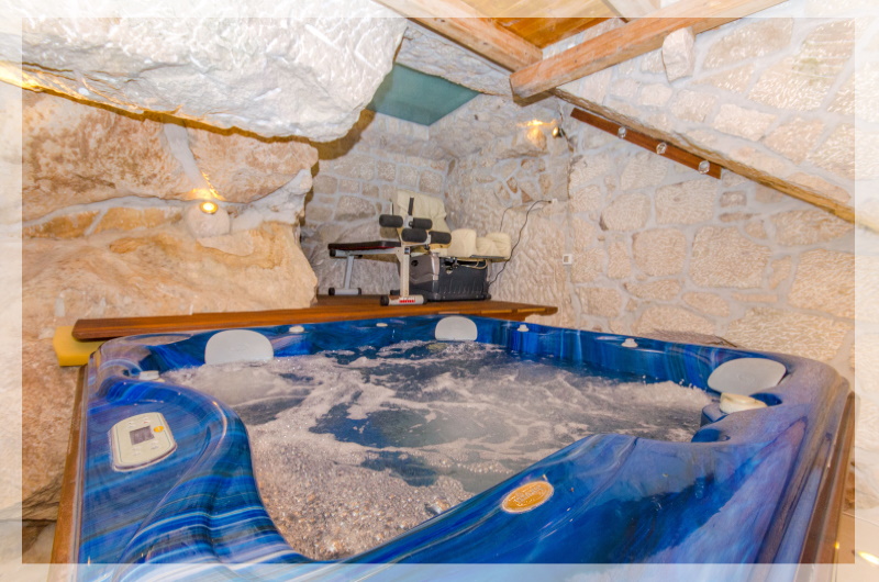 Rustic sauna, jacuzzi & gym